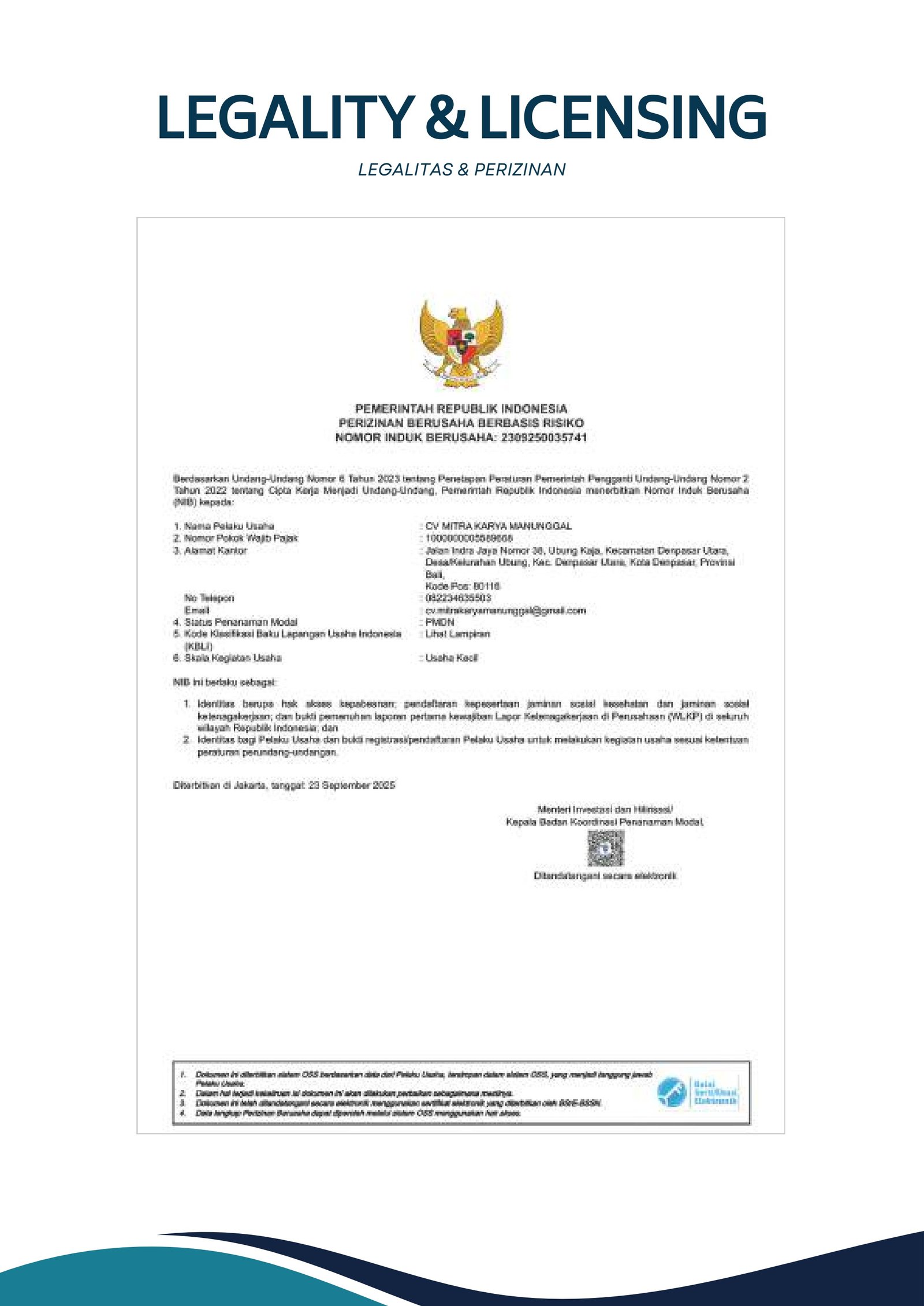 Nomor Induk Berusaha document page