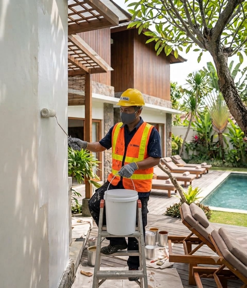 Worker performing touch-up painting